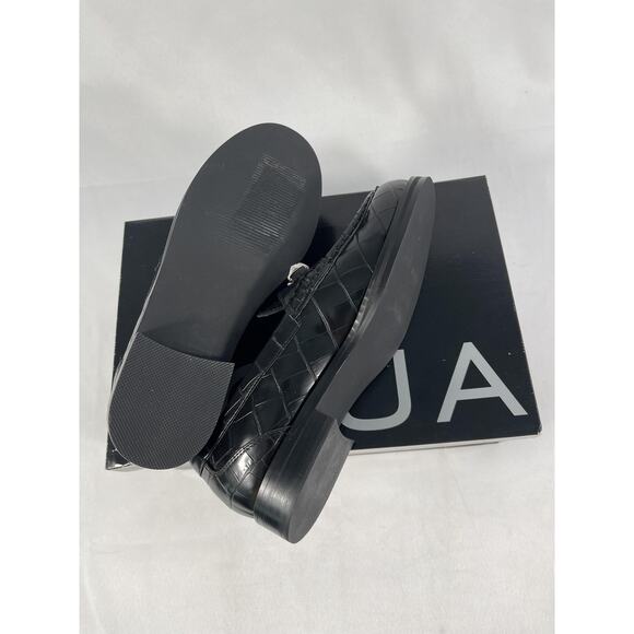 AQUA Perle Shoes Women's SZ 6 Black Croc Embossed Loafer Gold Chain Slip On - Picture 5 of 7